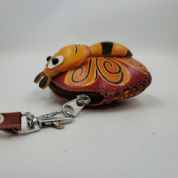 Cute Butterfly Bee Gift Leather Wallet Wristlet Handmade Happy Kawaii Coin Purse - Picture 7 of 14